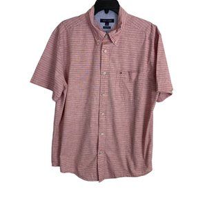 Tommy Hilfiger Mens Shirt Size Large Button Down Muted Red Striped Classic Fit